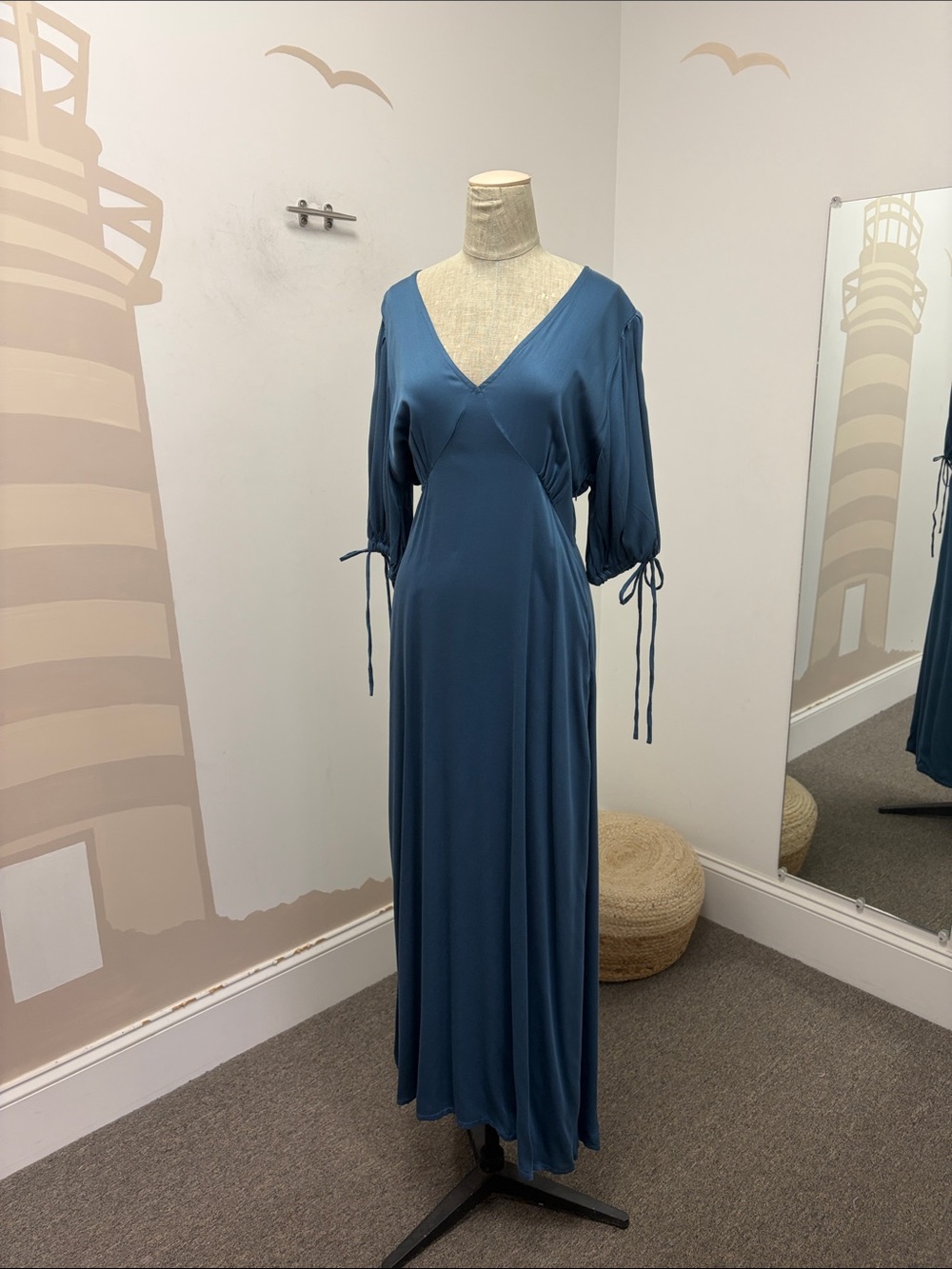 Phie Elegant V-Neck Maxi Dress in Teal Blue